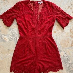 Red lace romper